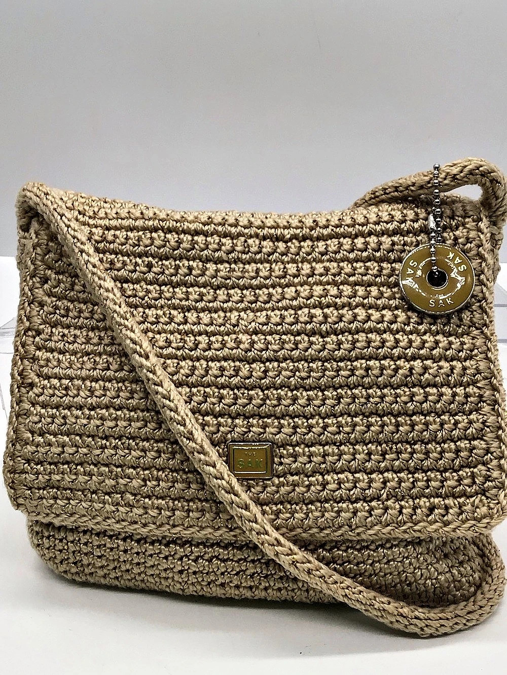Sak Tan/Gold Shimmer Crochet Small Shoulder Bag